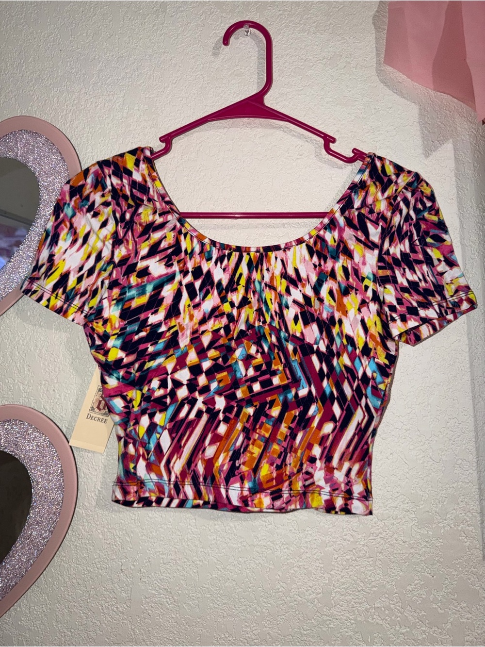 Decree Multicolor Abstract Print Crop Top - Pink, Yellow, Blue